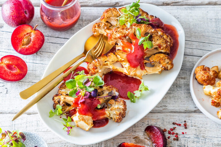 Roasted Cauliflower Steak with Plum Sauce